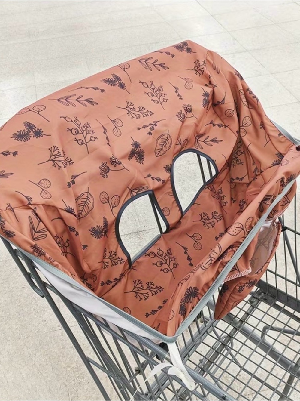 Floral Rust Shopping Cart Seat Cover for Child with Cutout Handle NEW